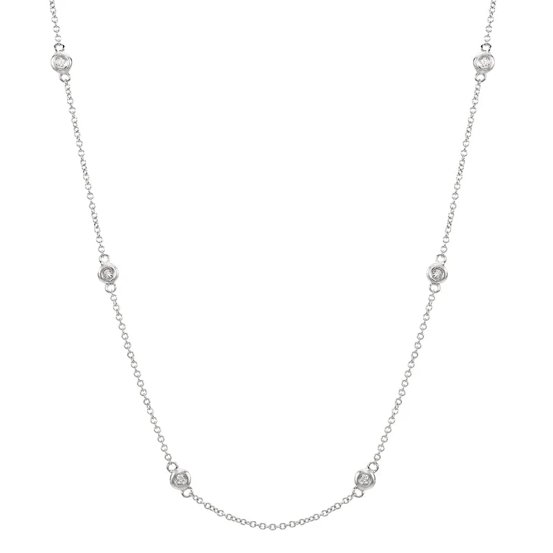 women's ruby necklaces-14k White Gold Diamond Chain Layering Necklace