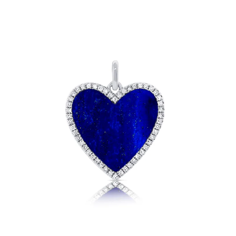 women's opal necklaces-14K White Gold Diamond + Lapis Heart  Necklace