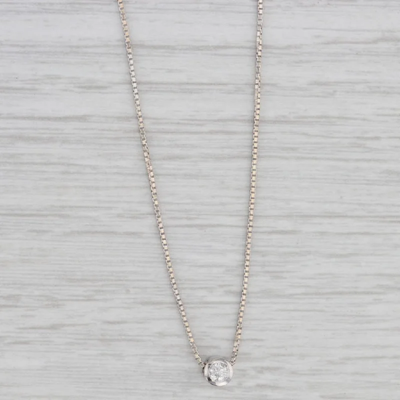 women's timeless necklaces-Round Diamond Solitaire Pendant Necklace 14k White Gold 18.5" Box Chain