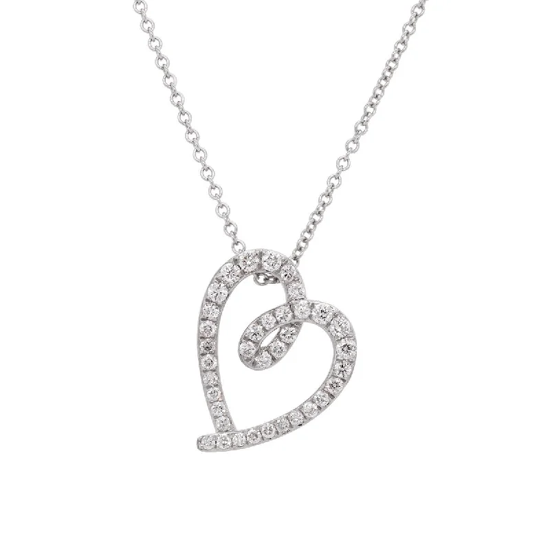 women's fashion-forward necklaces-WHITE GOLD HEART SHAPED PENDANT NECKLACE WITH DIAMONDS, .28 CT TW