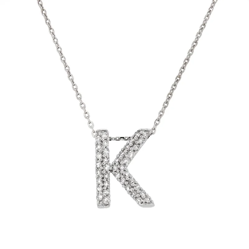 women's protection necklaces-WHITE GOLD K INITIAL DIAMOND PENDANT NECKLACE, .15 ct tw