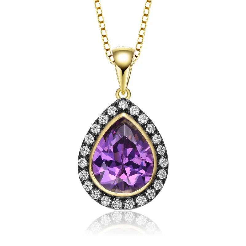 women's sustainable necklaces-14k Gold Plated Teardrop Shaped Purple Cubic Zirconia Pendant Necklace