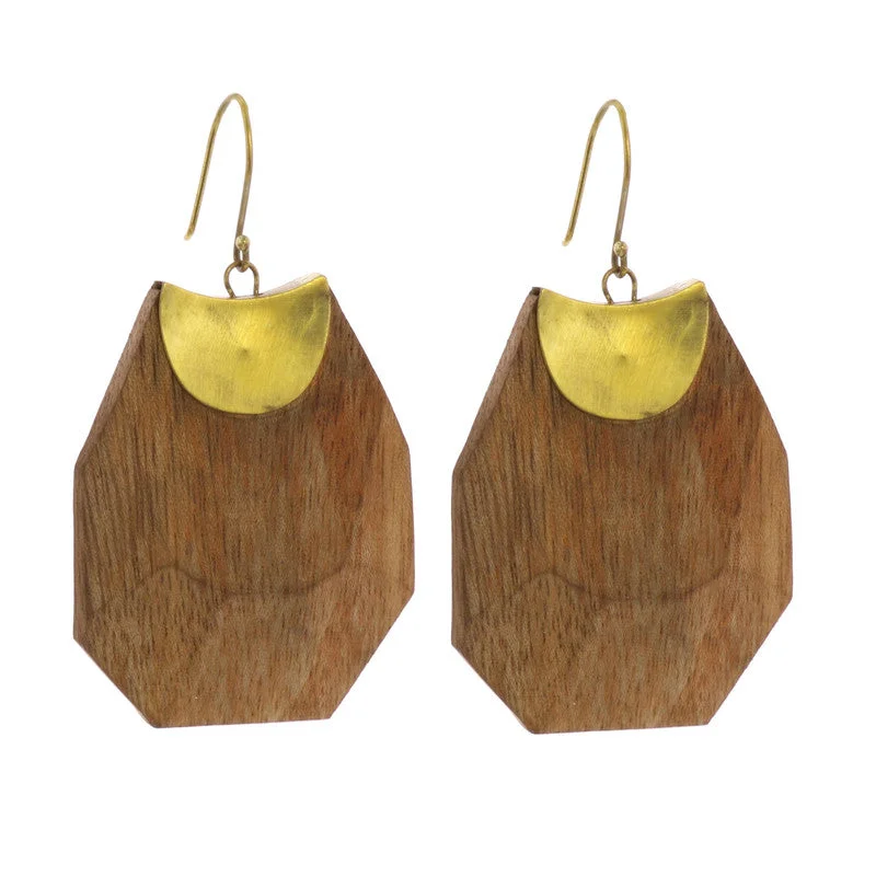 women's emerald earrings-Topanga Earrings, Brass & Faceted Wood - Light