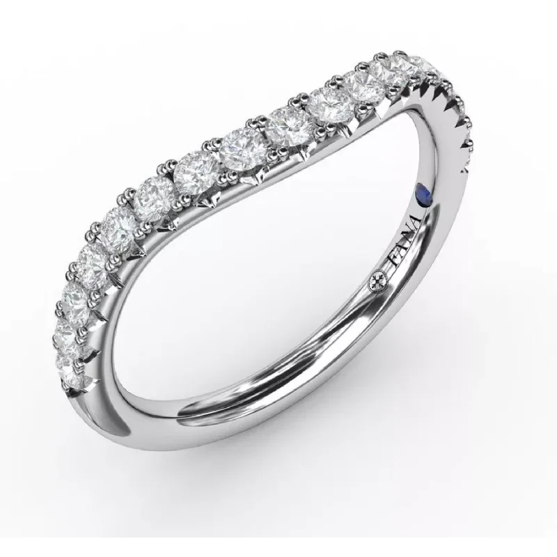 women's matching engagement and wedding rings-Fana 14K White Gold French Pave Set Contour Diamond Wedding Band