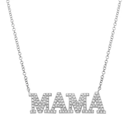 women's horseshoe necklaces-14k White Gold Mama Diamond Necklace