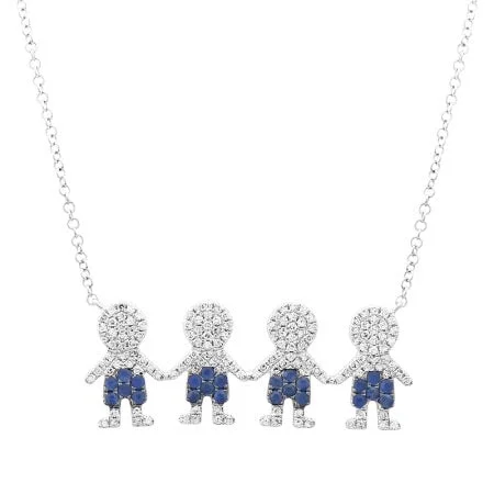 women's lucky charm necklaces-14k Diamond & Sapphire four boy necklace