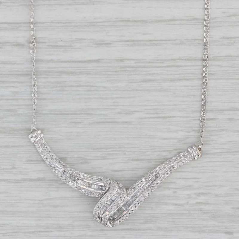 women's high-end necklaces-0.86ctw Diamond V Necklace 10k White Gold 18.5" Curb Chain