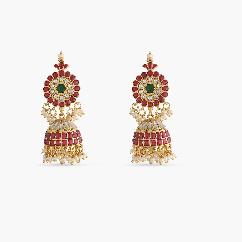 women's silver earrings-Sriya Kempu Jadau Jhumka Earrings