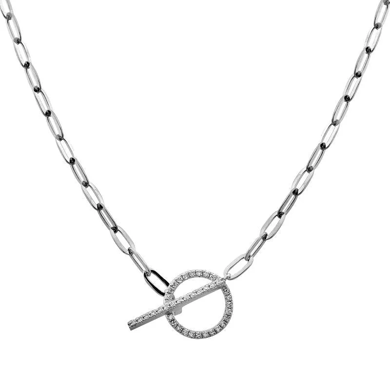 women's floral necklaces-14K White Gold Diamond Link Necklace