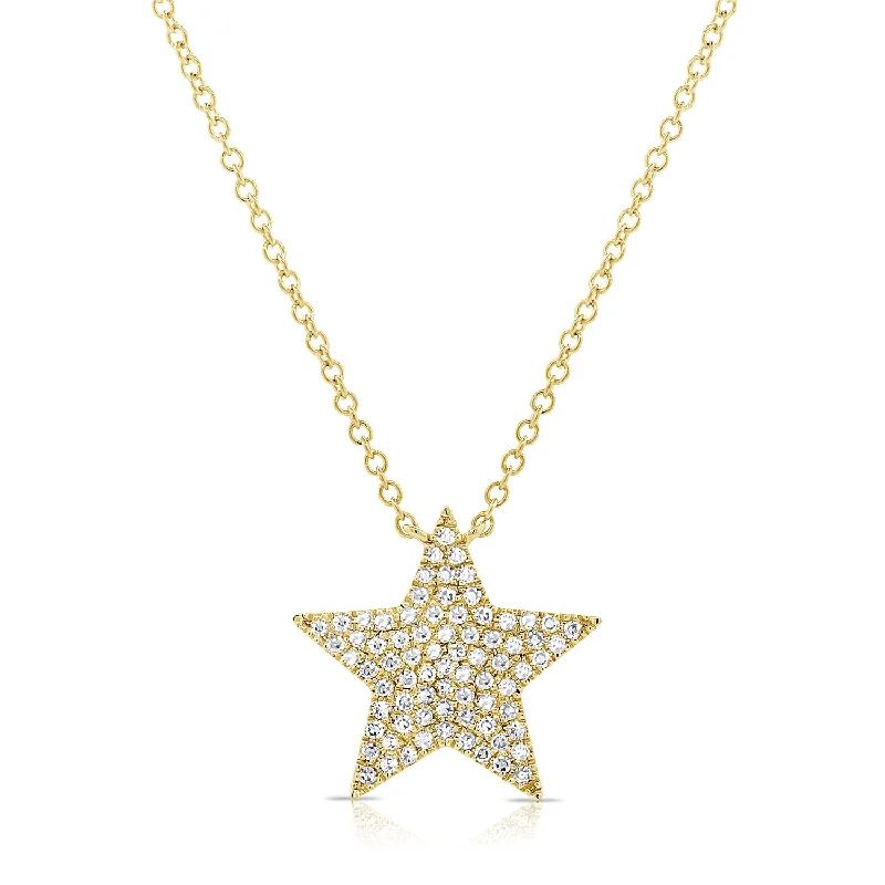 women's white gold necklaces-14K Yellow Gold Diamond Star Necklace