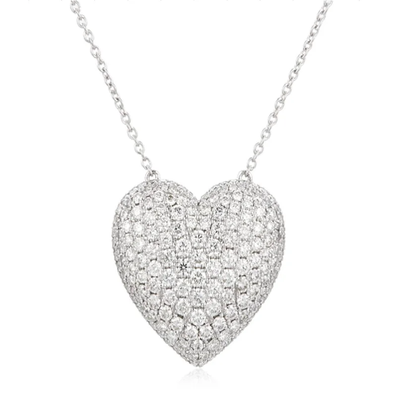 women's emerald necklaces-WHITE GOLD HEART SHAPED PENDANT NECKLACE WITH DIAMOND PAVE, 1.98 CT TW