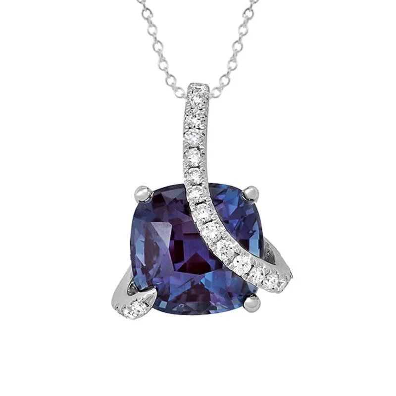 women's moonstone necklaces-CHATHAM LAB GROWN ALEXANDRITE AND DIAMOND NECKLACE