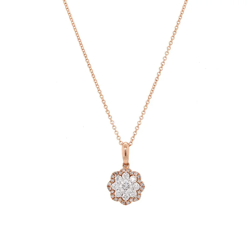 women's luxury necklaces-ROSE GOLD PENDANT NECKLACE WITH DIAMOND CLUSTER SETTING, .49 CT TW