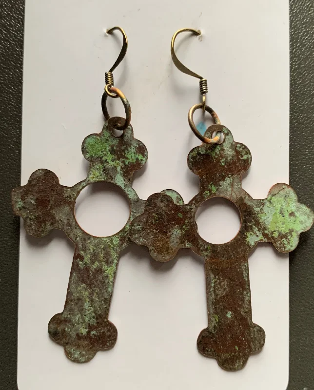 women's infinity earrings-Salvage Church Roof Holey Cross earrings