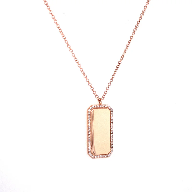 women's key necklaces-14K Rose Gold Diamond Rectangle Dog Tag Necklace