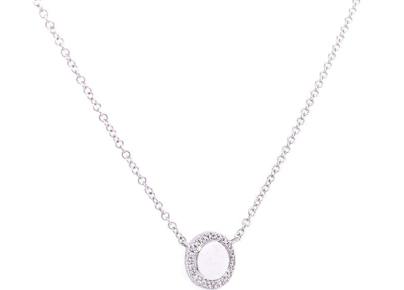 women's symbolic necklaces-14K White Gold Diamond Mini Disc Necklace