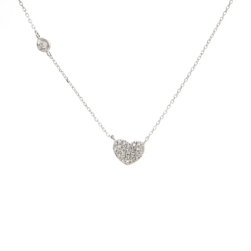 women's sun and moon necklaces-14K White Gold Diamond Heart + Diamond Bezel Necklace