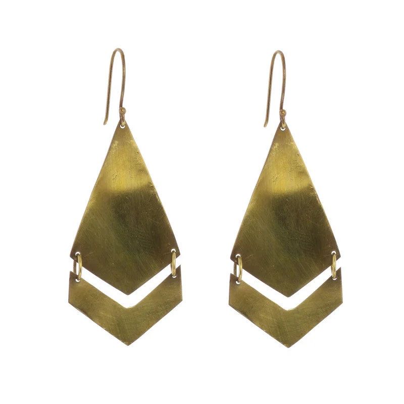 women's asymmetrical earrings-Orion Earrings, Arrow - Brass