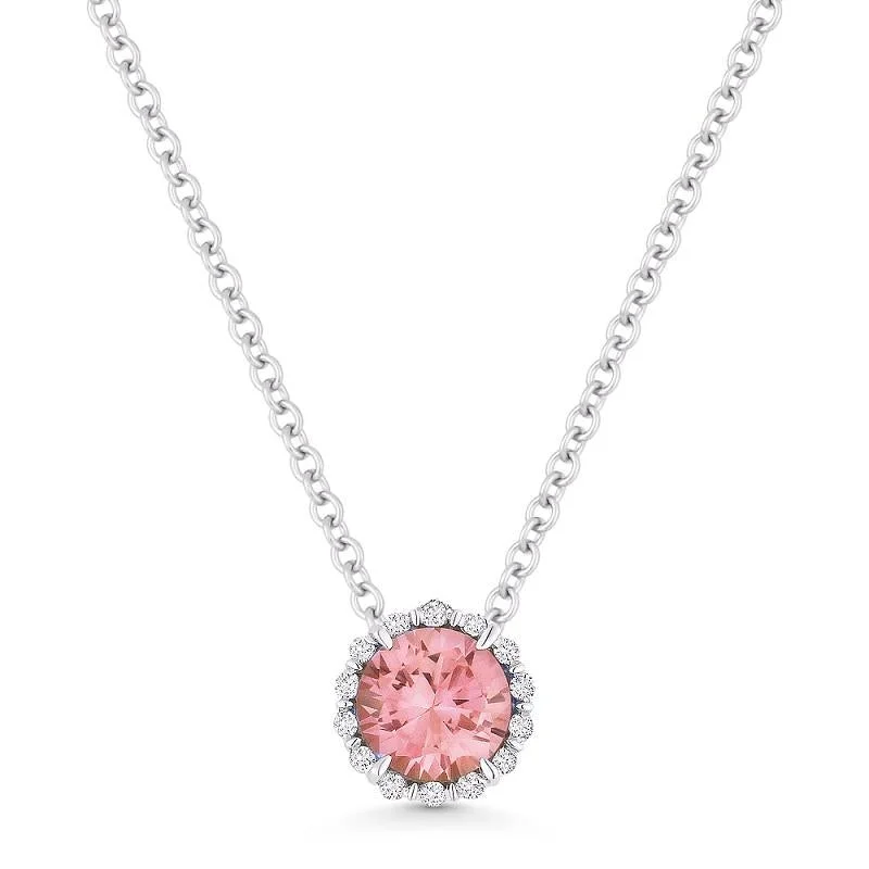 women's lucky charm necklaces-ADD A CHARM HALO STYLE CREATED PEACH SPINEL AND DIAMOND NECKLACE