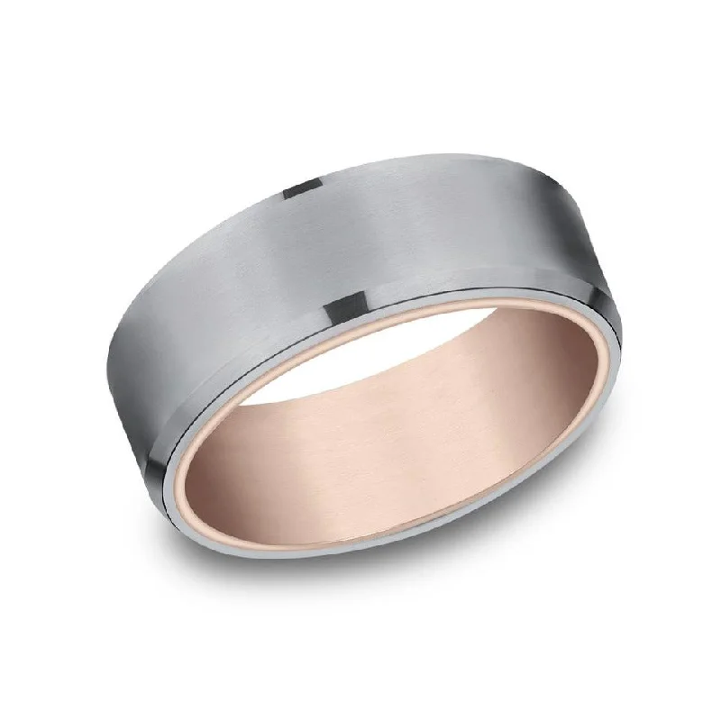 women's three-stone engagement rings-Benchmark Tantalum and 14k Rose Gold 8mm Wedding Band