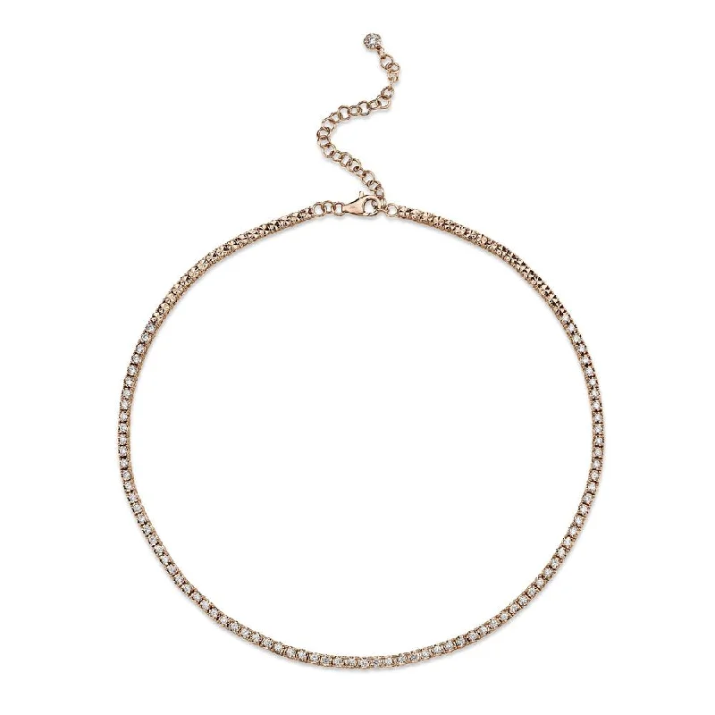 women's birthstone necklaces-14K Rose Gold Diamond Illusion Tennis Necklace