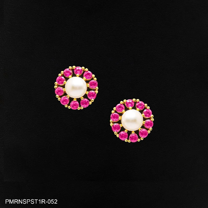 women's antique earrings-PREMIUM RATNA  PEARL STONE STUD  PMRNSPST1R-052