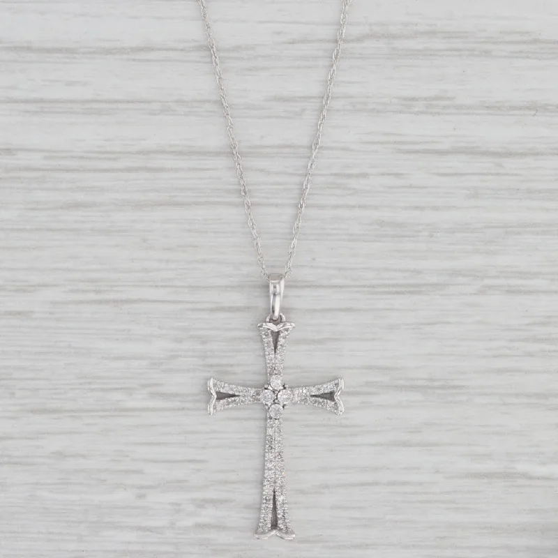 women's night sky necklaces-0.15ctw Diamond Cross Pendant Necklace 10k White Gold 18" Rope Chain