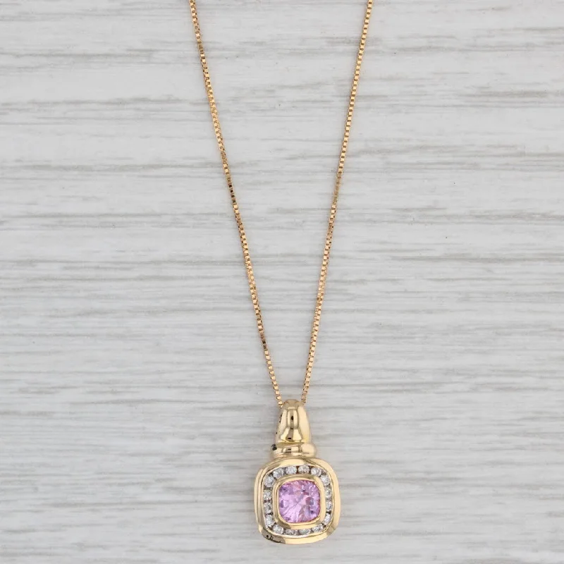 women's moon necklaces-1.05ctw Pink Sapphire Diamond Halo Pendant Necklace 14k Gold 18" Box Chain