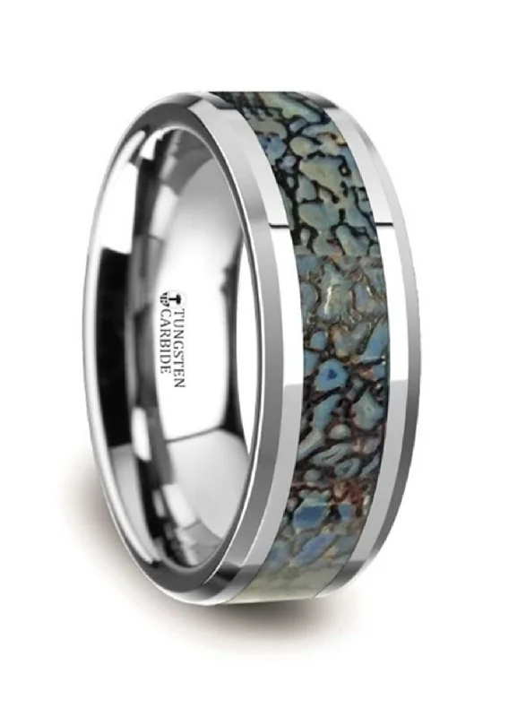 women's personalized engagement rings-Tungsten Carbide ‘Devonian’ 8mm Blue Dinosaur Bone Inlaid Wedding Band