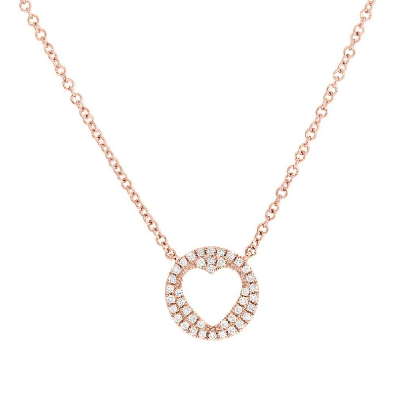 women's night sky necklaces-14K Rose Gold Diamond Pave Heart Necklace