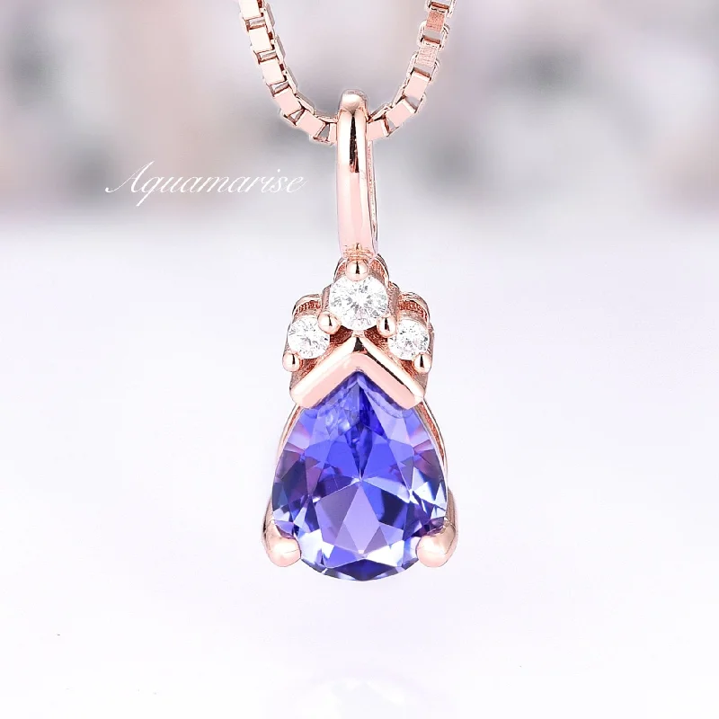 women's choker necklaces-Teardrop Tanzanite Pendant Necklace- 14K Rose Gold Vermeil