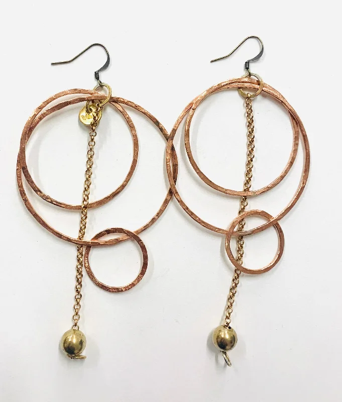 women's long earrings-Hoop and chain copper large earrings