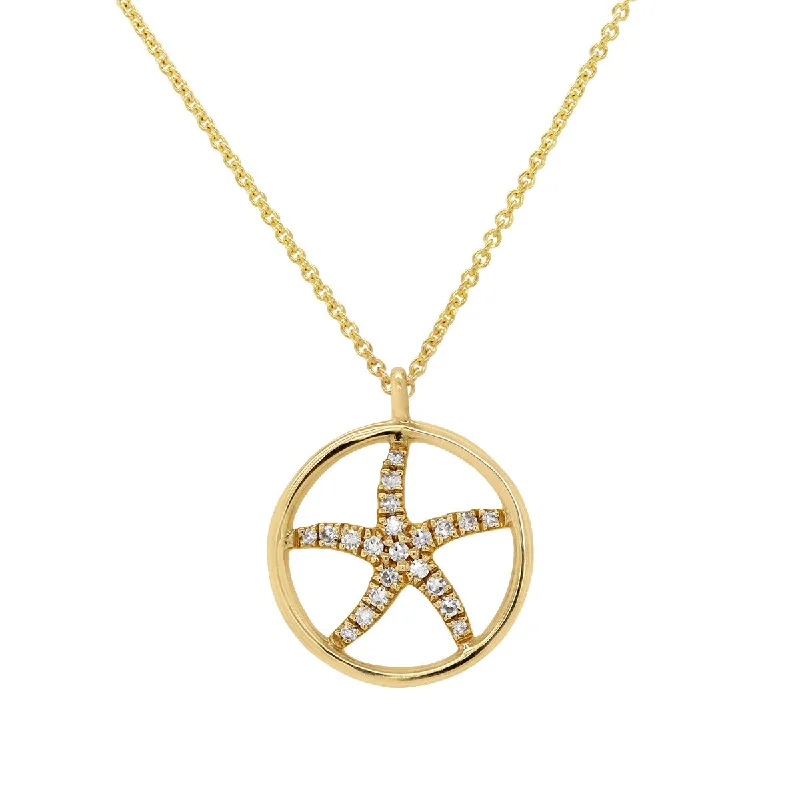 women's engraved necklaces-YELLOW GOLD DIAMOND STARFISH PENDANT NECKLACE, .06 CT TW