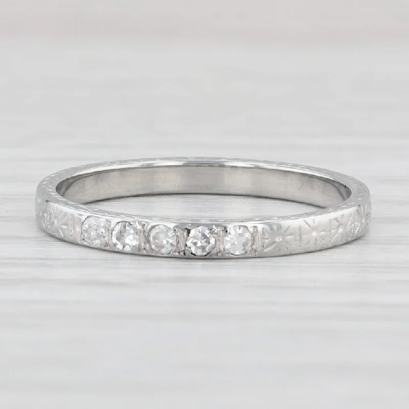 women's cushion-cut engagement rings-Art Deco Diamond Wedding Band 18k White Gold Stackable Ring Vintage