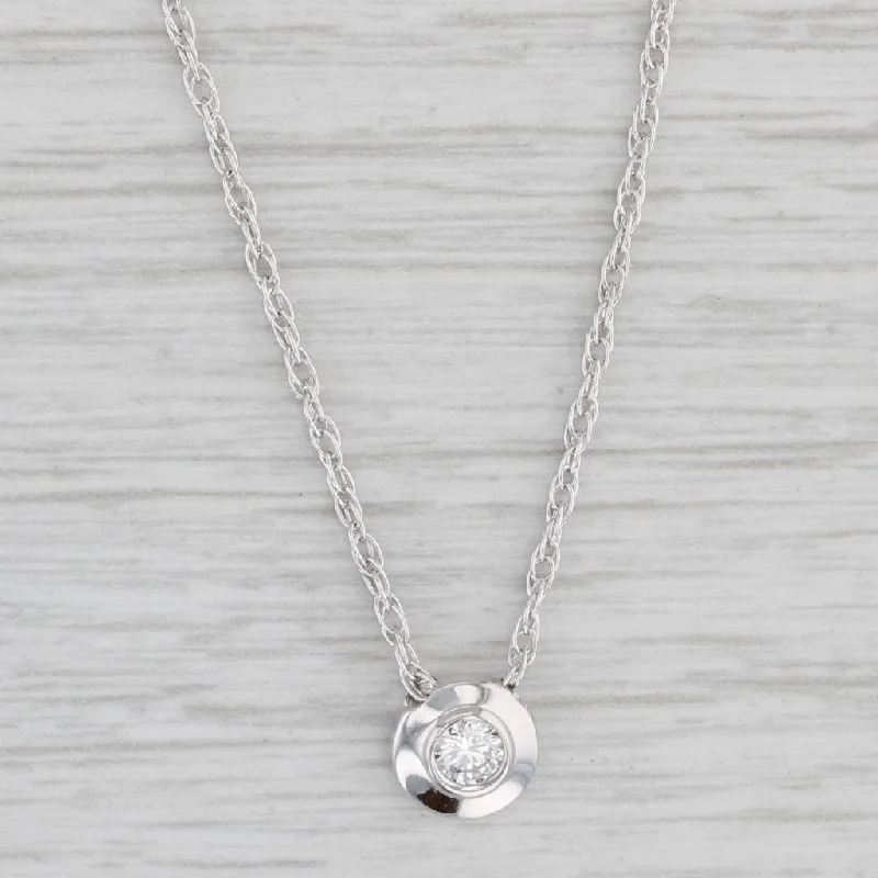 women's friendship necklaces-0.14ct VS2 Diamond Solitaire Pendant Necklace 14k White Gold 19.5" Rope Chain