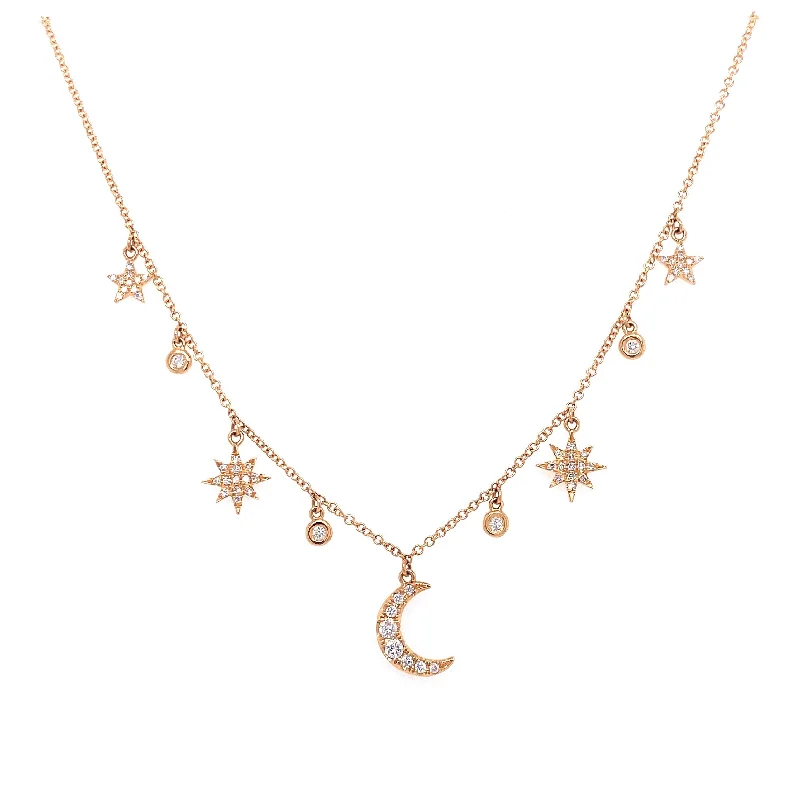 women's moonstone necklaces-14K Yellow Gold Diamond Moon & Star Charm Necklace