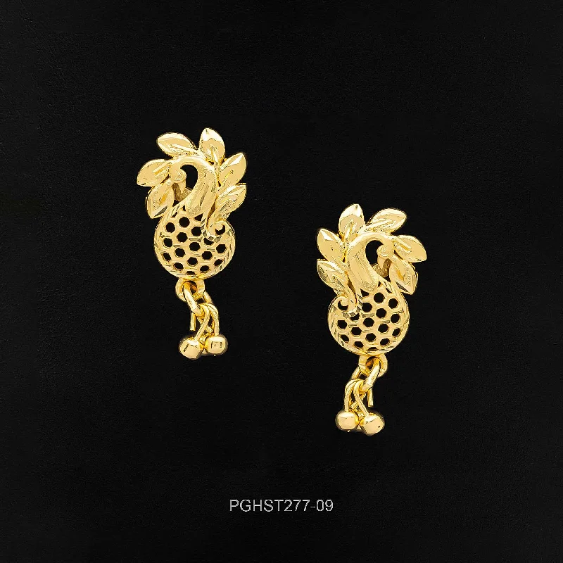 women's short earrings-GOLDEN HANGING STUD PGHST277-09