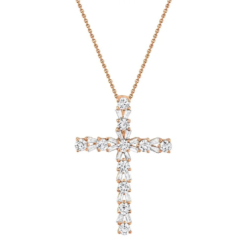 women's adjustable necklaces-14K Rose Gold Diamond Cross Necklace