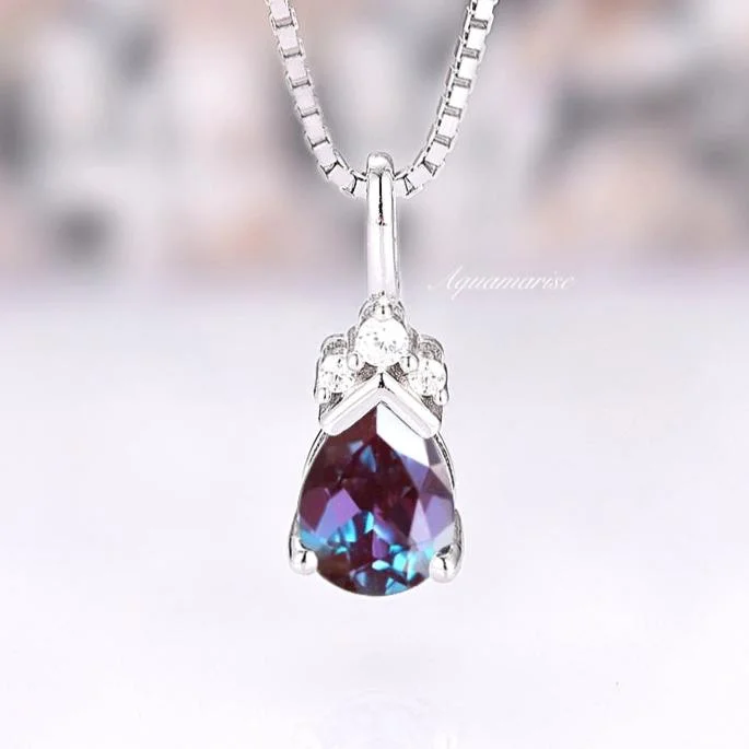 women's rope chain necklaces-Teardrop Alexandrite Pendant Necklace- 925 Sterling Silver