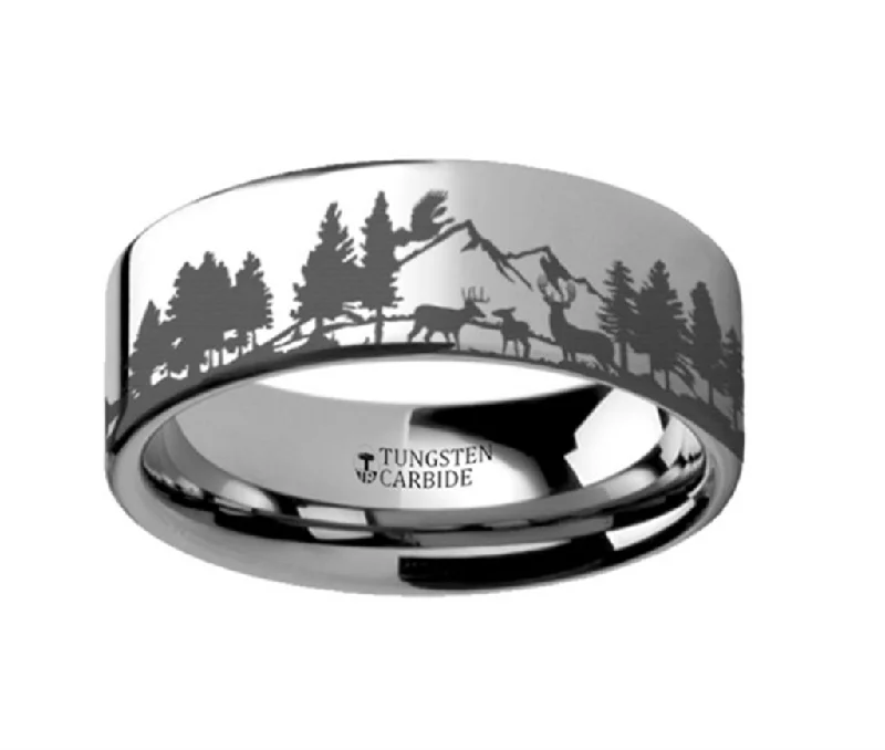 women's custom engagement rings-Tungsten 8mm Animal Landscape Scene Wedding Band