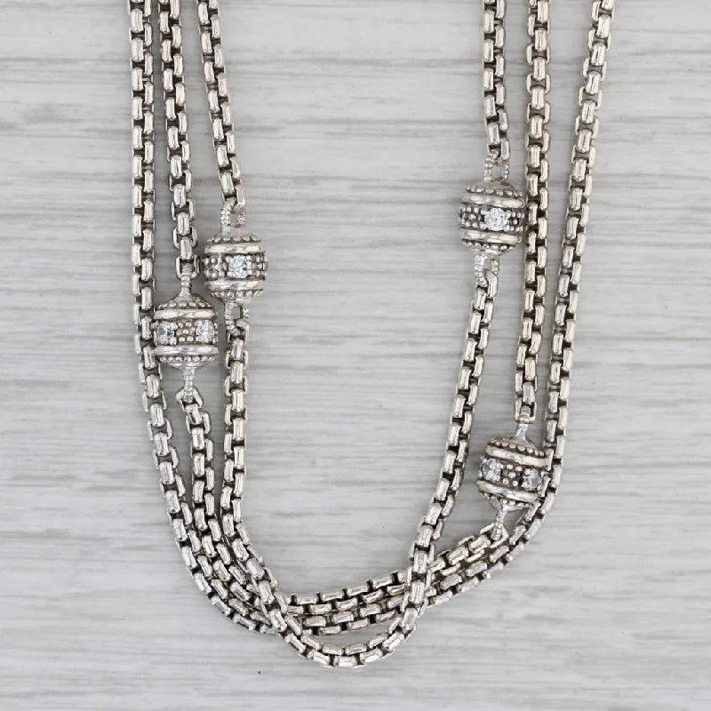 women's cross necklaces-0.96ctw Cubic Zirconia Station 3-Chain Necklace Sterling Silver 18"