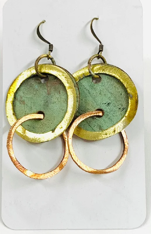 women's minimalist earrings-Church patina roof earrings 65E