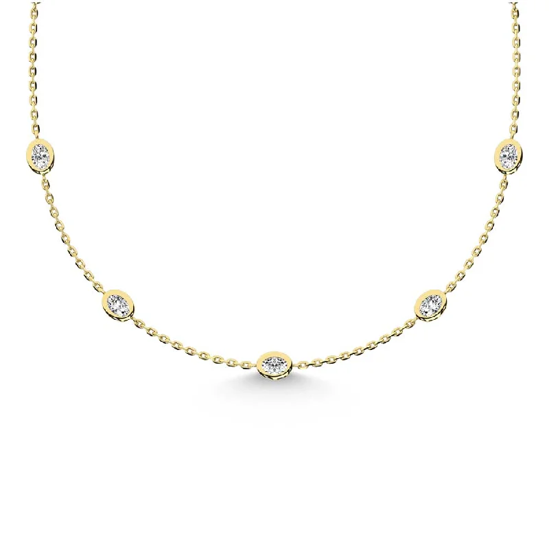 women's nature-inspired necklaces-14K Yellow Gold Oval Shape Lab Grown Diamond 5/8 Ct.Tw. 7 Stone Necklace