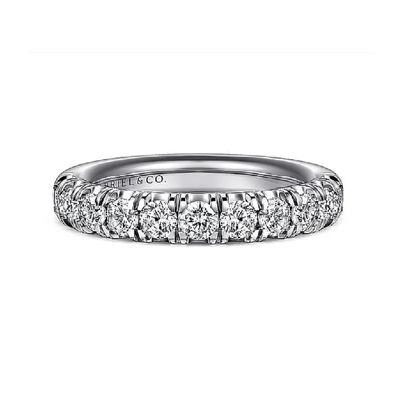 women's heirloom-style engagement rings-14K White Gold 11 Stone French Pavé Diamond Wedding Band