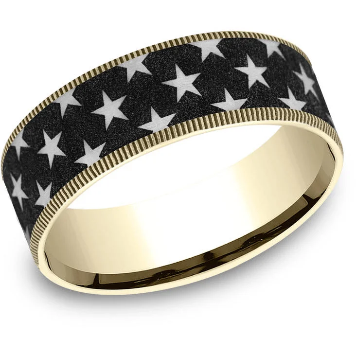 women's split-shank engagement rings-Brook & Branch "The Anthem" 14K Yellow Gold & Tantalum Star Wedding Band