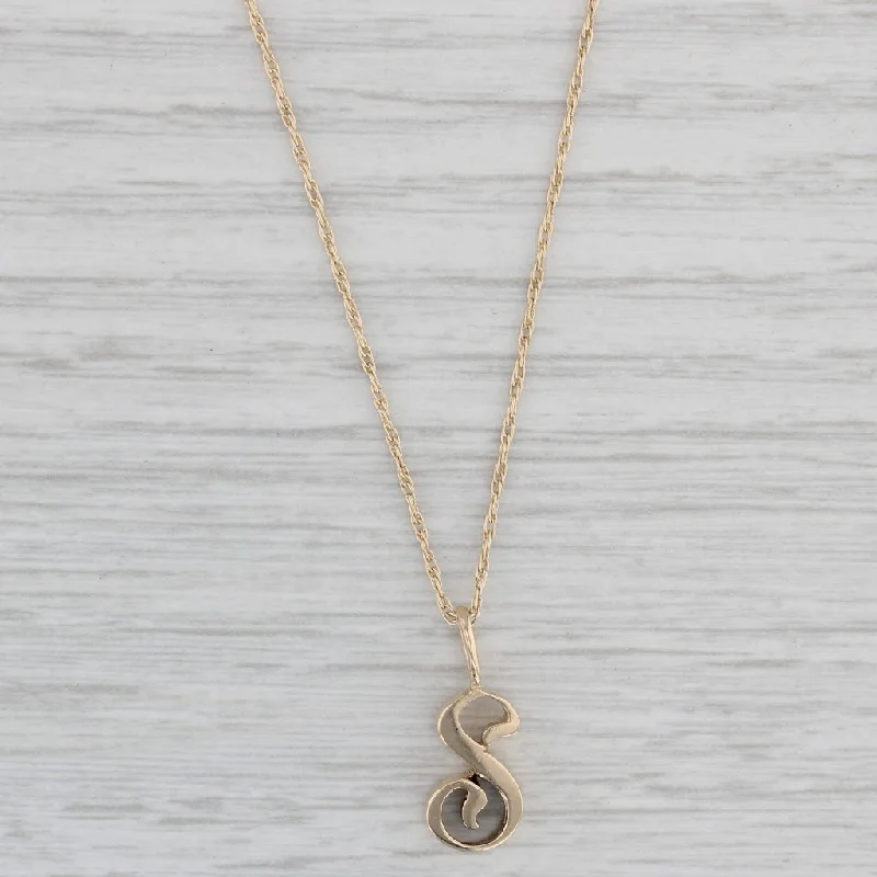 women's long necklaces-Letter "S" Pendant Necklace 14k Yellow Gold 19" Rope Chain