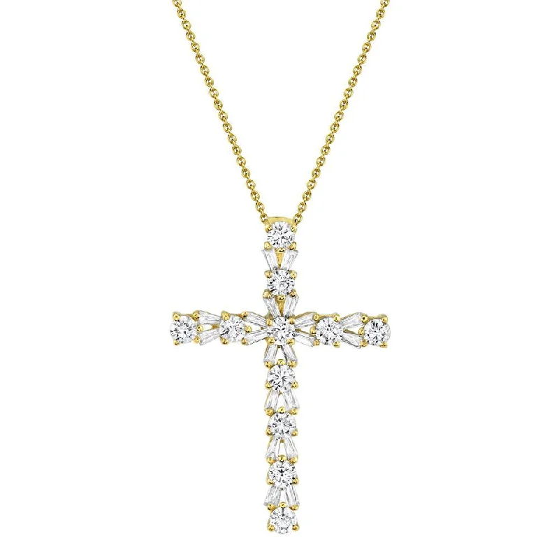 women's white gold necklaces-14K Yellow Gold Diamond Cross Necklace