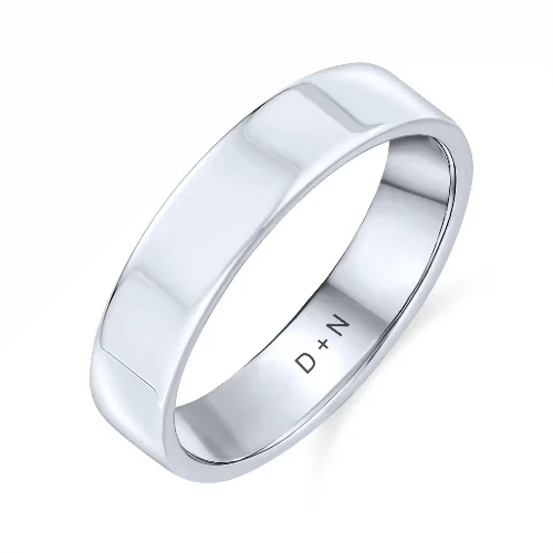 women's tension-set engagement rings-Minimalist Mens Silver Ring: .925 Sterling Silver Flat Wedding Band for Men