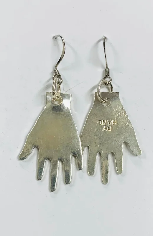 women's drop earrings-Silver hand earrings small