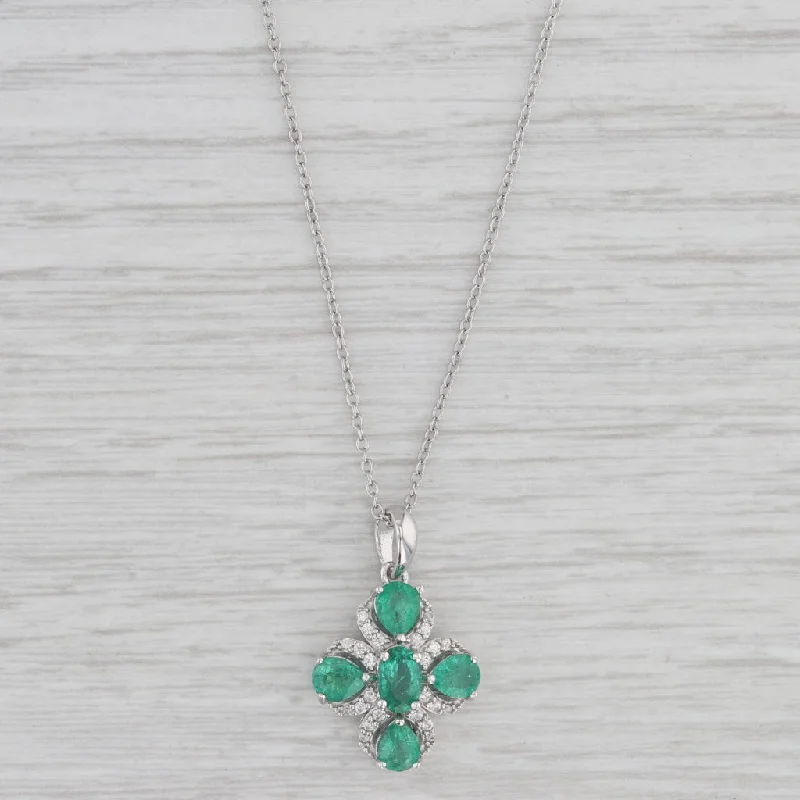 women's figaro chain necklaces-2.08ctw Emerald Zircon Flower Pendant Necklace Sterling Silver 19.5" Cable Chain